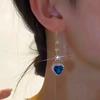Blue crystal love earrings women's light luxury high-end long face thin earrings temperament versatile earrings