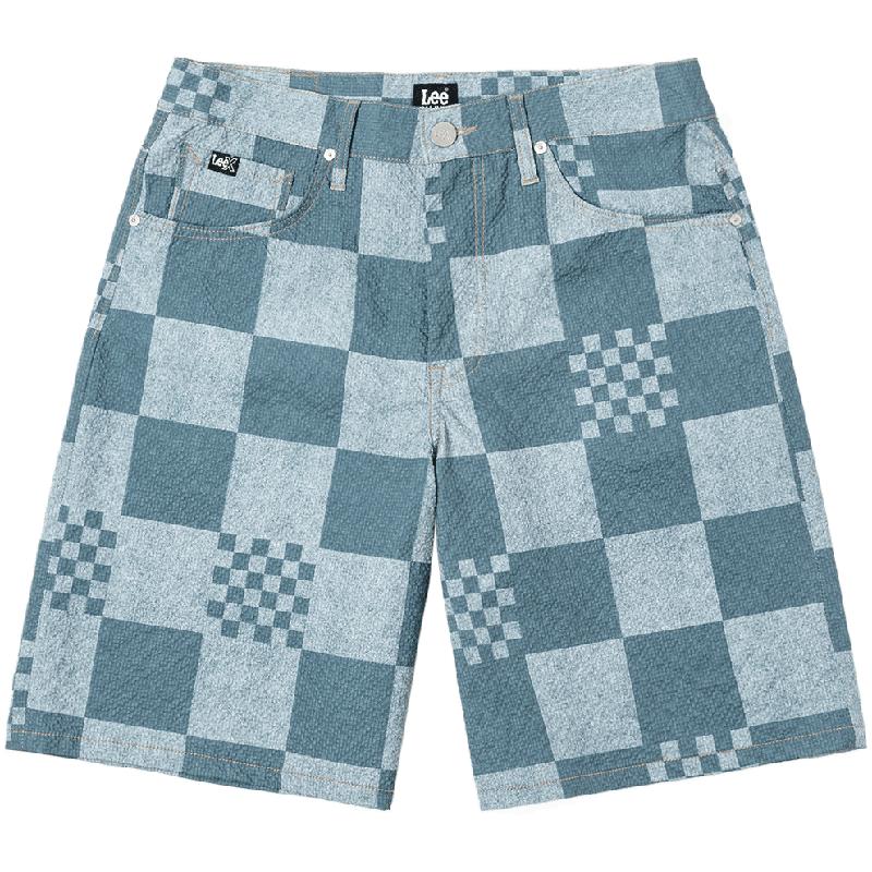 Lee 25 Men s Blue Plaid Comfortable Five-Pocket Shorts 32
