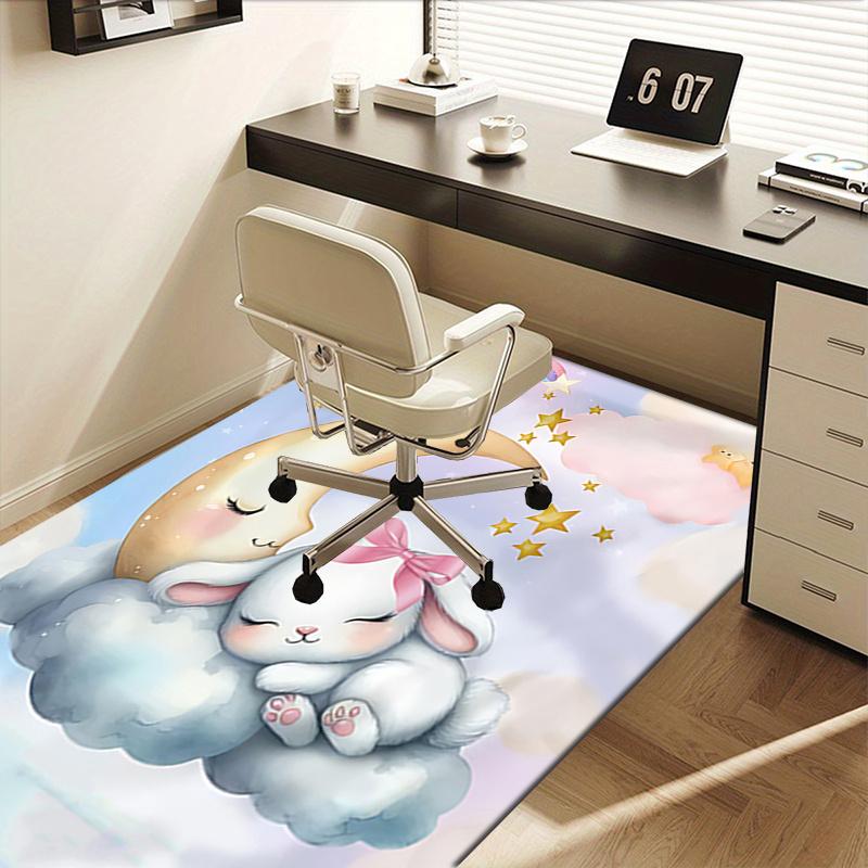 Charming Moon and Bunny Chair Mat Office Carpet, Oversized Rug for Home Decor, Sofa Mat, Desk Pad Gift, Suitable for Bedroom, Living Room, Any Room