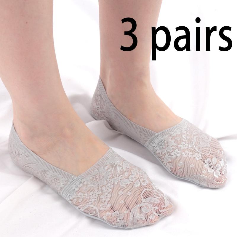 3 Paar Damen Mädchen Sommer Dünn Atmungsaktiv Silikon Rutschfest Damen Socken Spitze Blume Kurze Socke Antirutsch Unsichtbar Knöchelsocken