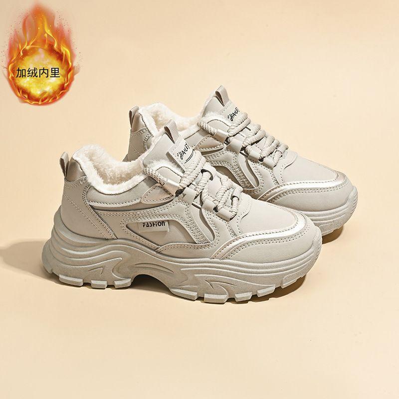 

2025 winter velvet dad shoes women s Korean version versatile thick-soled thickened thermal cotton shoes sports shoes casual running shoes 35