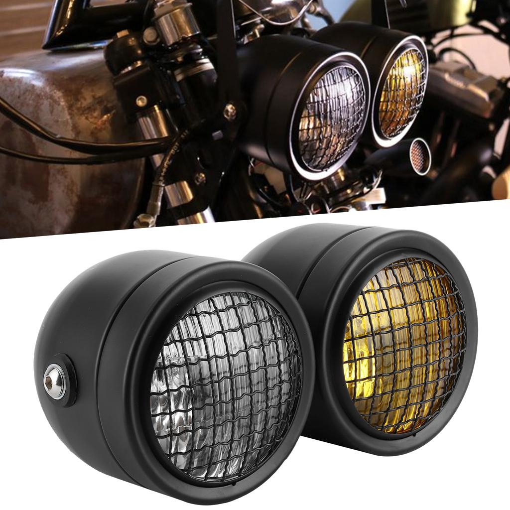 8.2in Retro Headlight Headlamp Round Dual Lamps Yellow White Light Universal for Motorcycle
