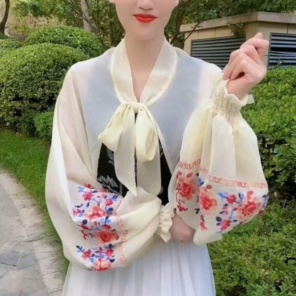 Breathable Flower Shawl Embroidered Seaside Vacation Cloak Sunscreen Scarf Neck Decoration