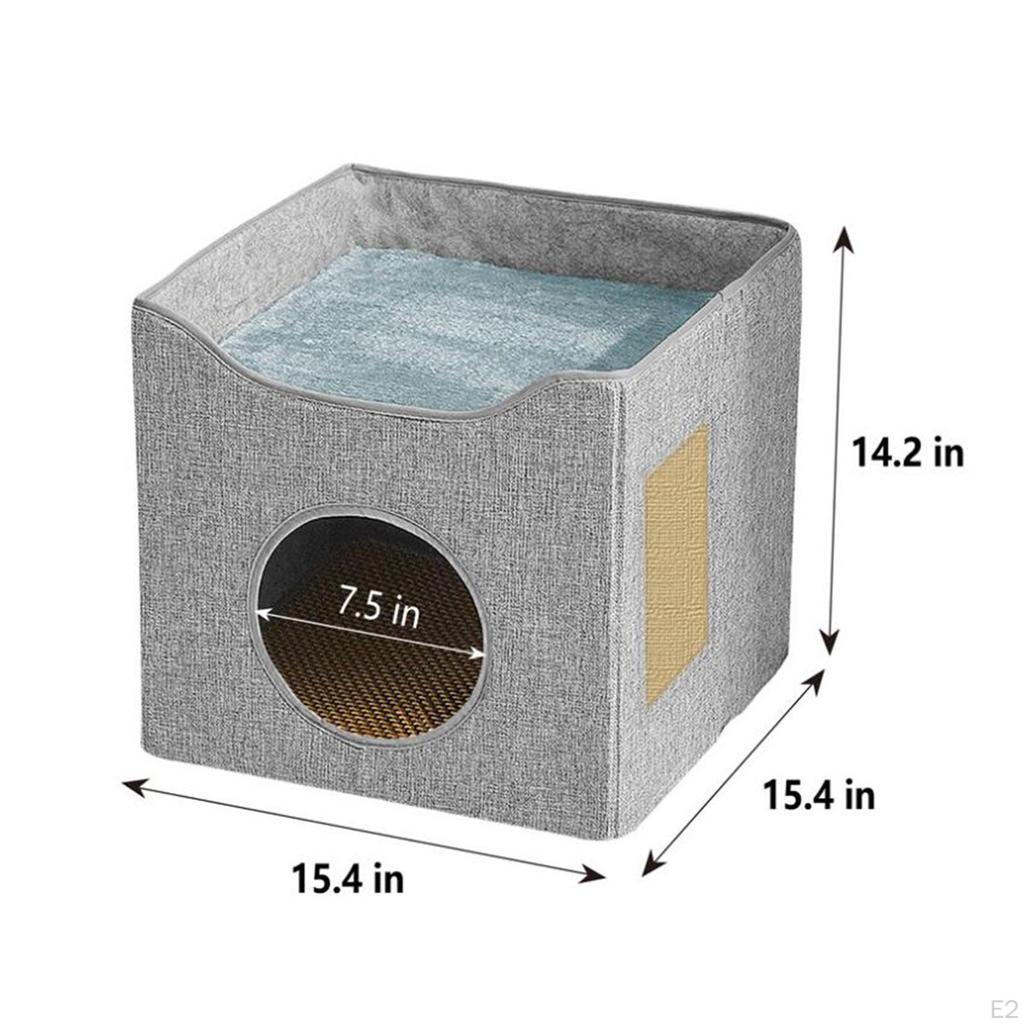 Cat Bed Cube House Double Layer with Sided Cushion Cute Soft Pet Sleeping Foldable Cave