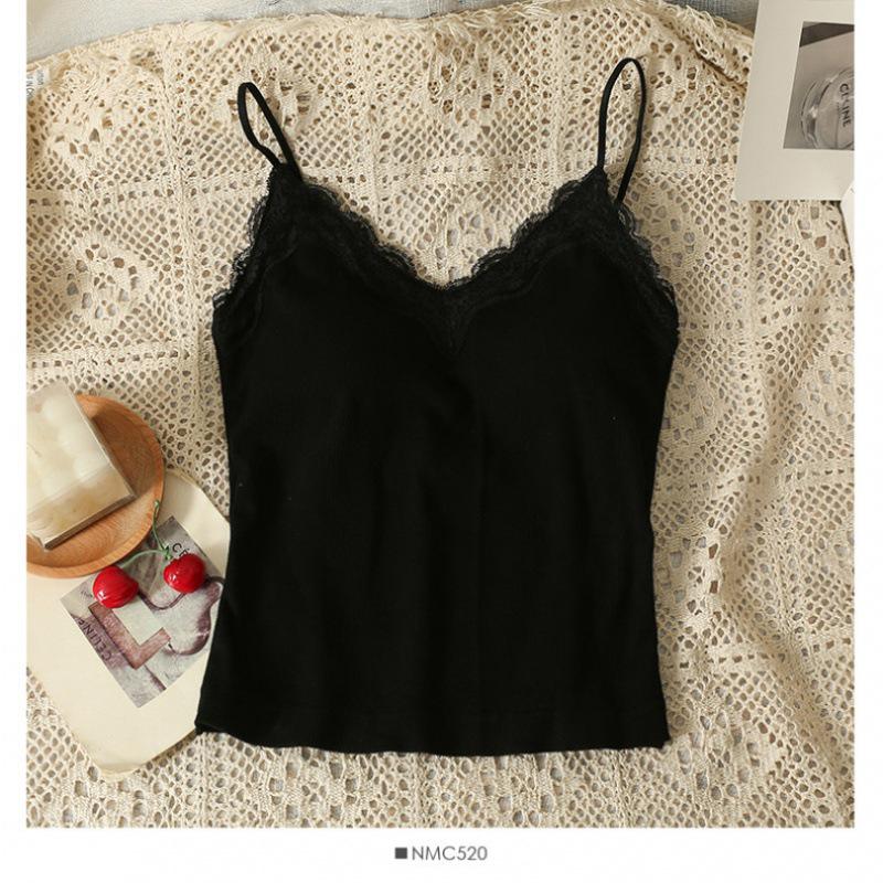 New Lace Back Strappy Tank Top with Fixed Cup and Chest Pads