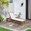 Outdoor Acacia Wood Texteline Beach Sun Lounger Garden Patio Sunbed Recliner Chaise Adjustable Backrest With Wheels