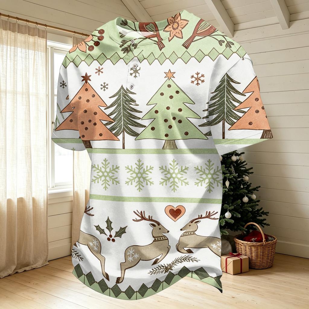 Men's Quick-Dry Neck Short Sleeve T-Shirt with Christmas Print