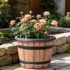 Brown Rustic Plant Pot Flowerpot Barrel Style Pots with Built-In Drainage Holes 8" Plastic-Inspired Finish Extra-Large, Thick Planter for Patio Garden