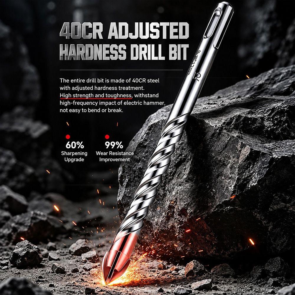 Slotted Round Shank Rotary Hammer Drill Bit Spiral Flutes Concrete Drill Bit Concrete Drilling