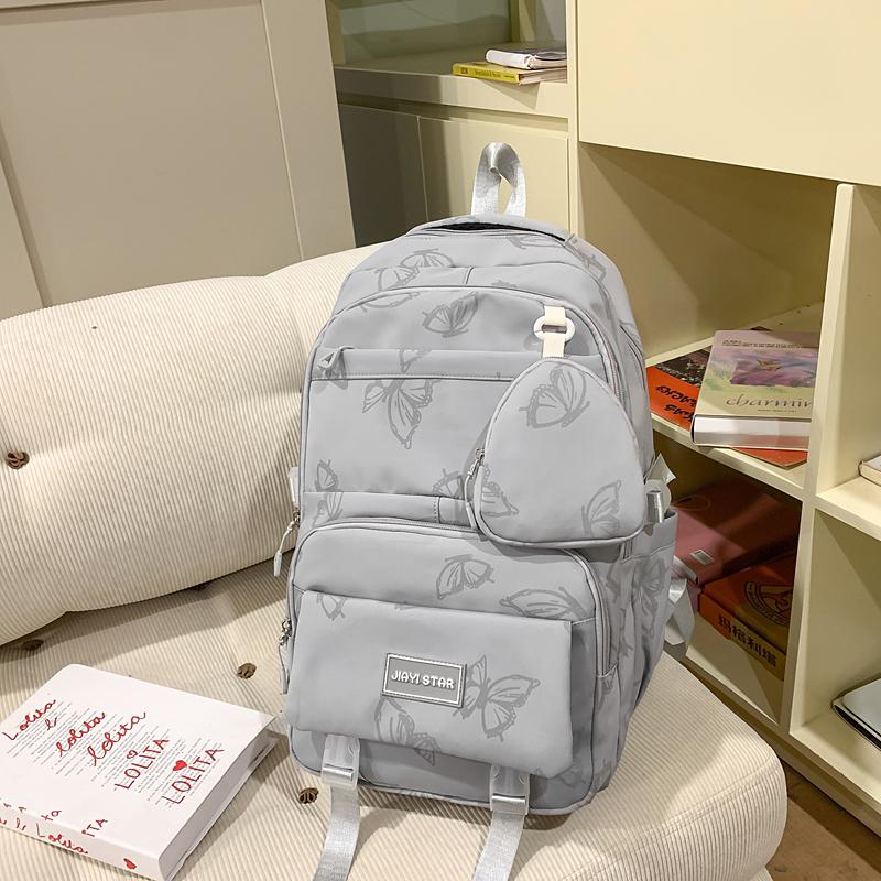Butterfly Print Backpack Student Schoolbag Women's Large Capacity Travel Lightweight Backpack with Coin Purse
