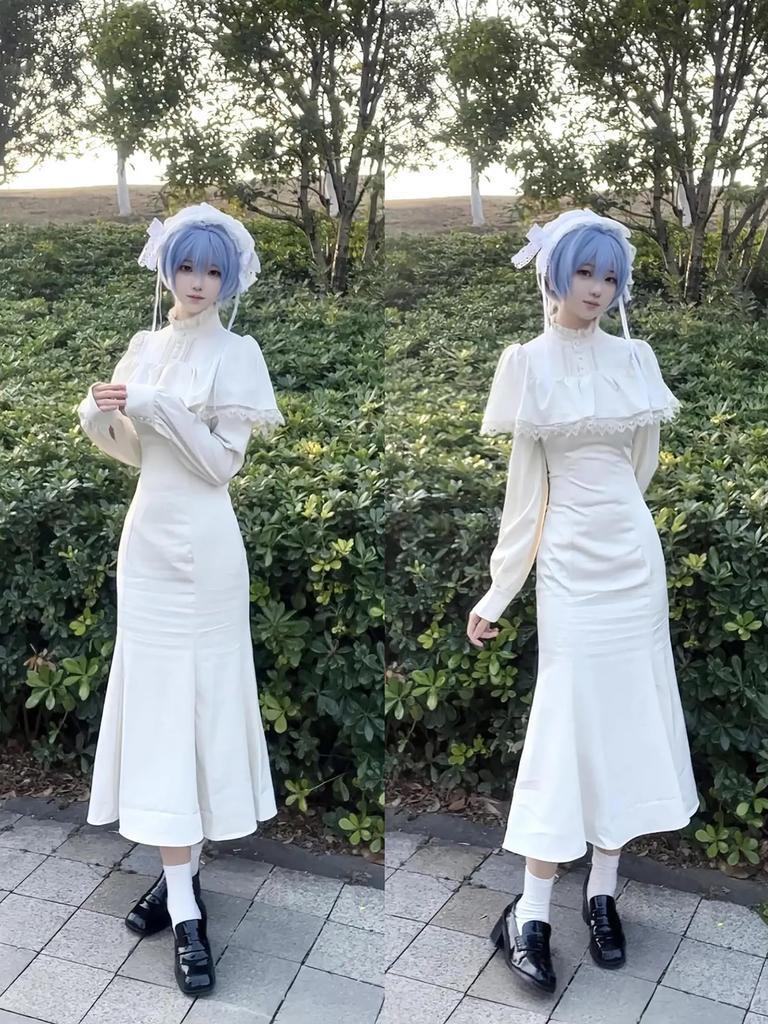 Gothic Lolita Dress with Neat and Clean Flared Lace and Feminine Solid Long Size S [XHSUKADO] Women's Cape, Long, Mass-Produced Style, Skirt, Ruffles,