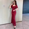 Solid color evening dress skirt women's high-end toasting clothes light luxury sequins niche banquet host fishtail dress