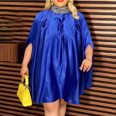 Oversized Women Sequin High Neck Drop Shoulder Half Sleeve Baggy Dresses