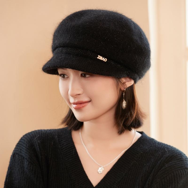 Rabbit Fur Blended Knitted Ear Protector Children Autumn and Winter Elegant Temperament Wool Cap Showing Face Small Windproof Cap