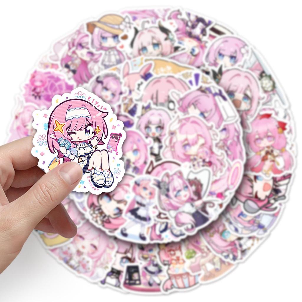 50 New Elysia Graffiti Stickers - Cute Cartoon Game Stickers for Honkai Impact 3, Phone Cases, and Tablets
