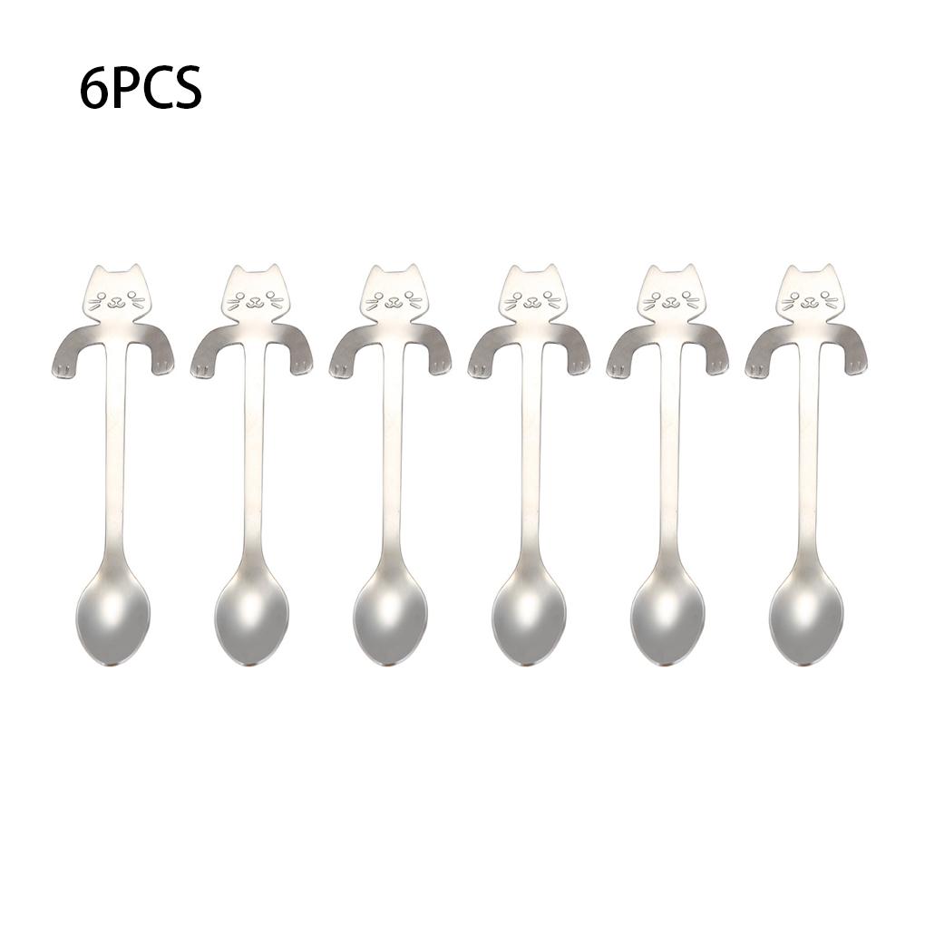6pcs Hanging Cup Spoon Cute Coffee Spoon Teaspoon Portable Stainless Steel Ice Cream Tableware with Long Handle