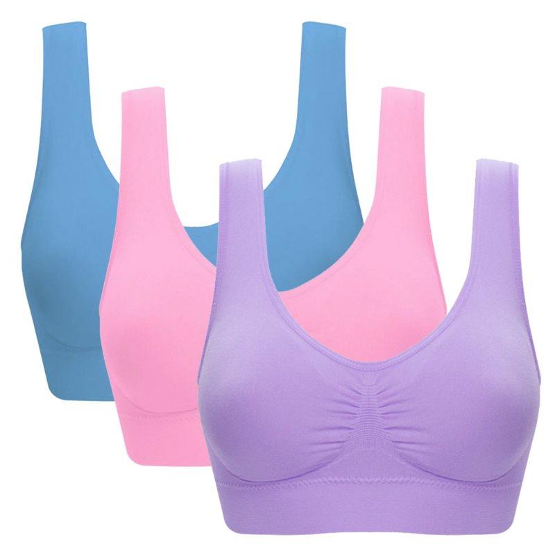 3pcs Lady Sport Yoga Fitness Bra Seamless Padded Underwear Back Smoothing Gym Workout  Wireless Push Up Brassiere Plus Size