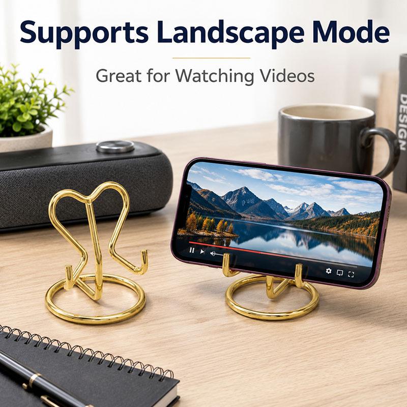 Support de téléphone en métal en forme de cœur Mode Support pour téléphone portable de bureau Support paresseux Organisateur Pour bureau Chambre à coucher Regarder des vidéos Décor