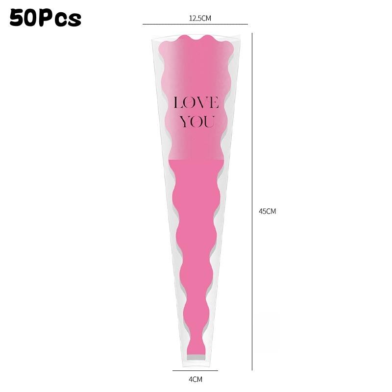 

50Pcs Single Rose Bouquet Packaging Bag, Cellophane Bag Wrapping Bag Valentine S Day Mother S Day Single Flower Gift Bags