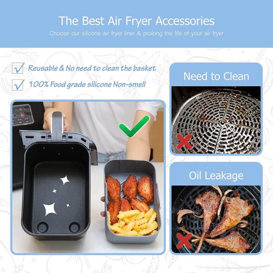 Silicone Air Fryer Liner Food Grade Non-Stick Mat Heat Resistant Reusable Baking Pan Liner Dishwasher Safe Fryer Basket Insert