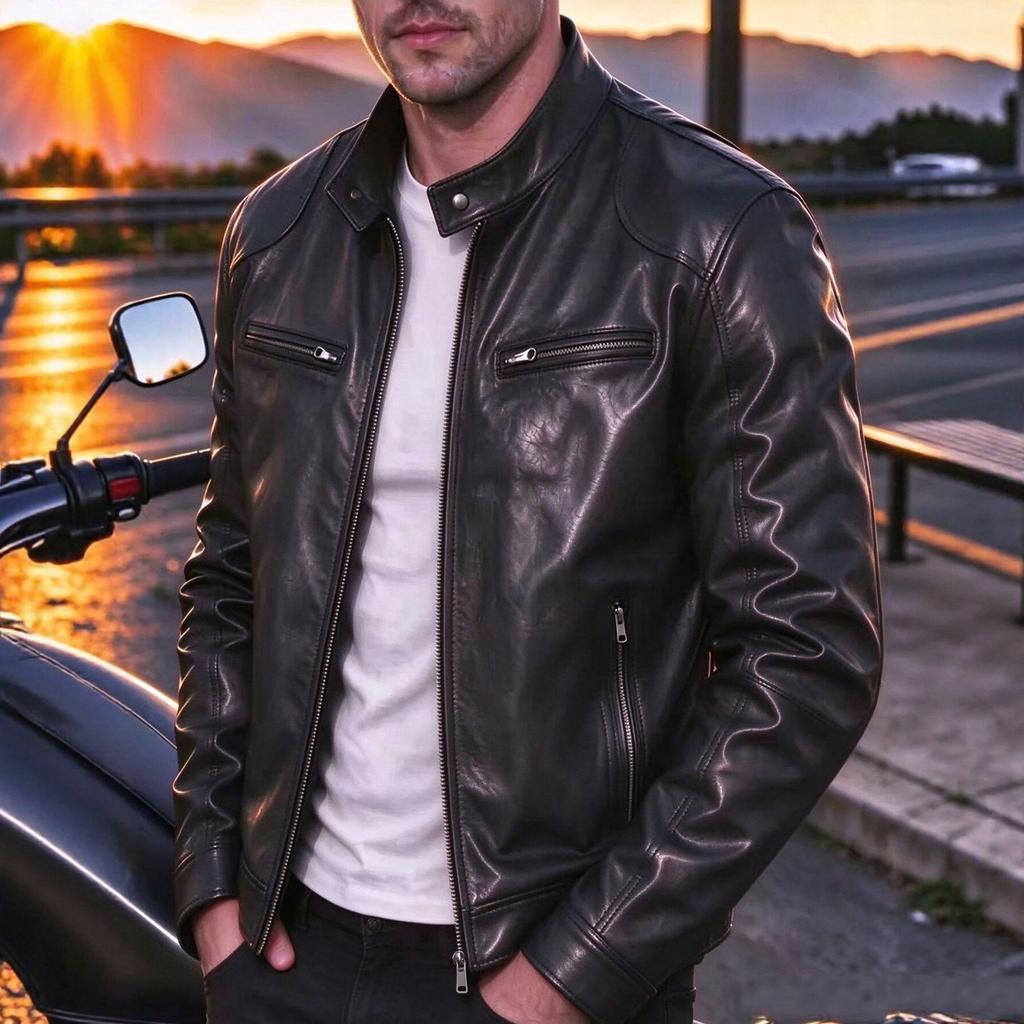 Men's stand-up collar locomotive PU leather jacket spring and autumn slim zipper leather jacket youth casual jacket multi-color optional