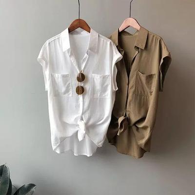 Primavera ed Estate Design Largo Nicchia Camicia Top Senza Maniche Camicia da Lavoro Versatile da Donna Retro