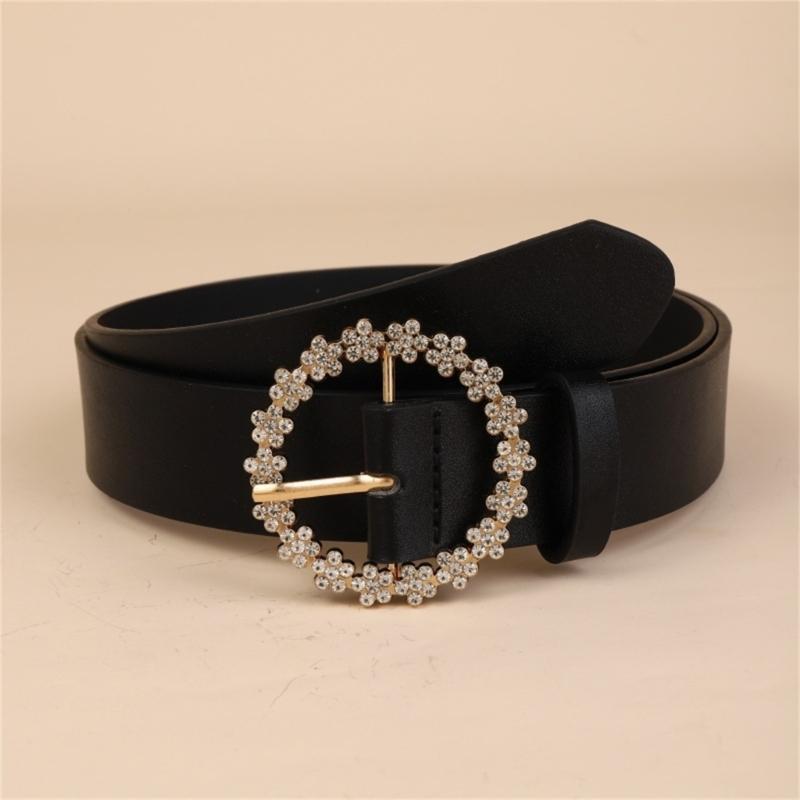 Stylish Rhinestones Embellished Waist Belt Soft PU Leather Waist Girdle Adjustable Strap For Dresses And Outfits