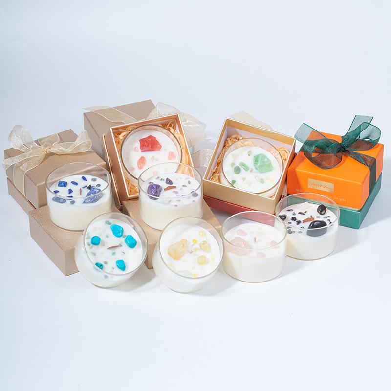 Transparent Glass High-looking Souvenir Gift Box with Long-lasting Fragrance Natural Crystal Stone Fragrance Scented Candle