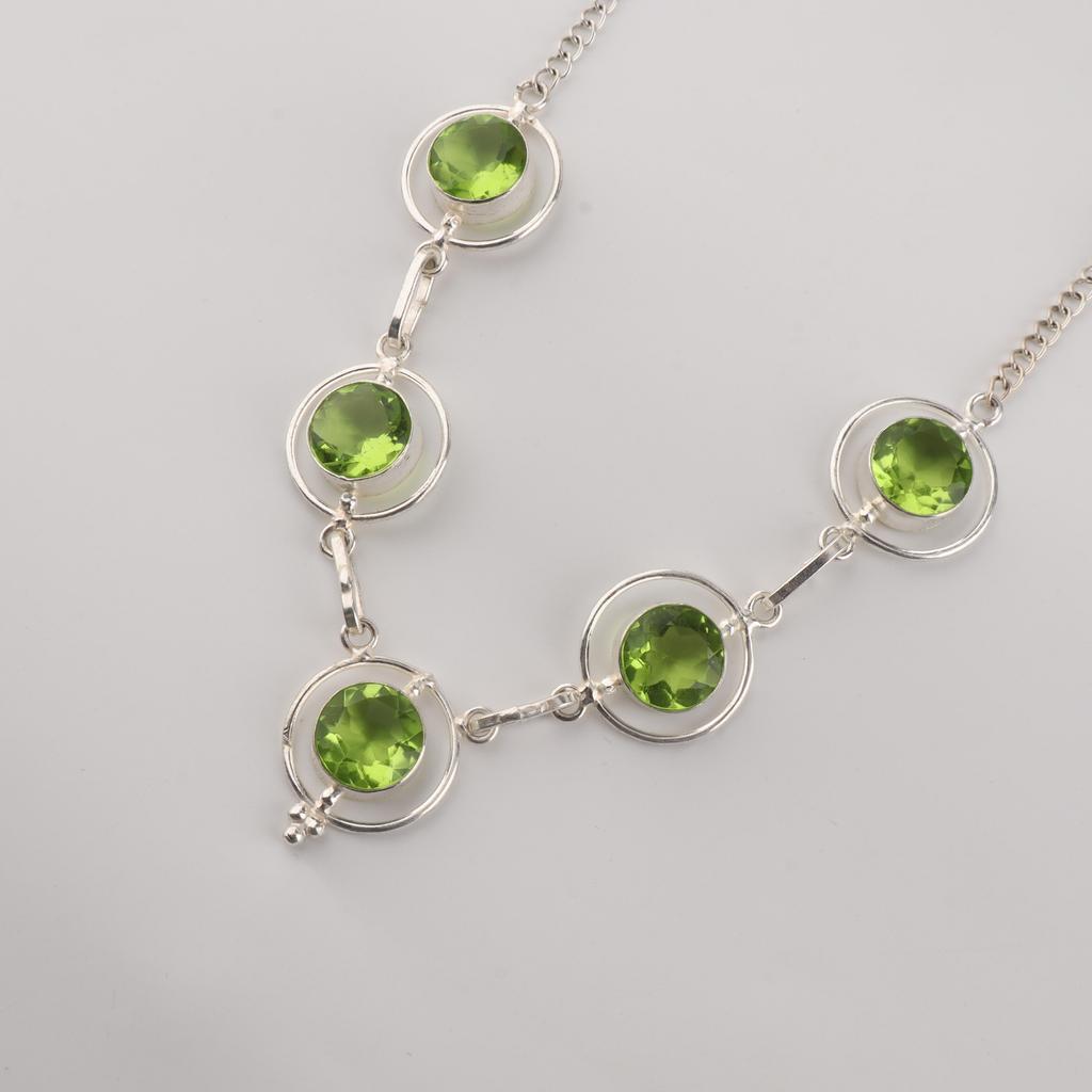 Peridot Ädelsten Silver Halsband 16-18" , 925 Sterling Silver Handgjorda Smycken, Partywear Halsband, Peridot Halsband Gåva Till Kvinnor RN-2-6