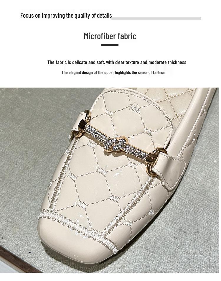 2026 Spring Women's Patent Leather Rhinestone Furry Loafers - Large Size, Velvet, Warm, Soft Sole