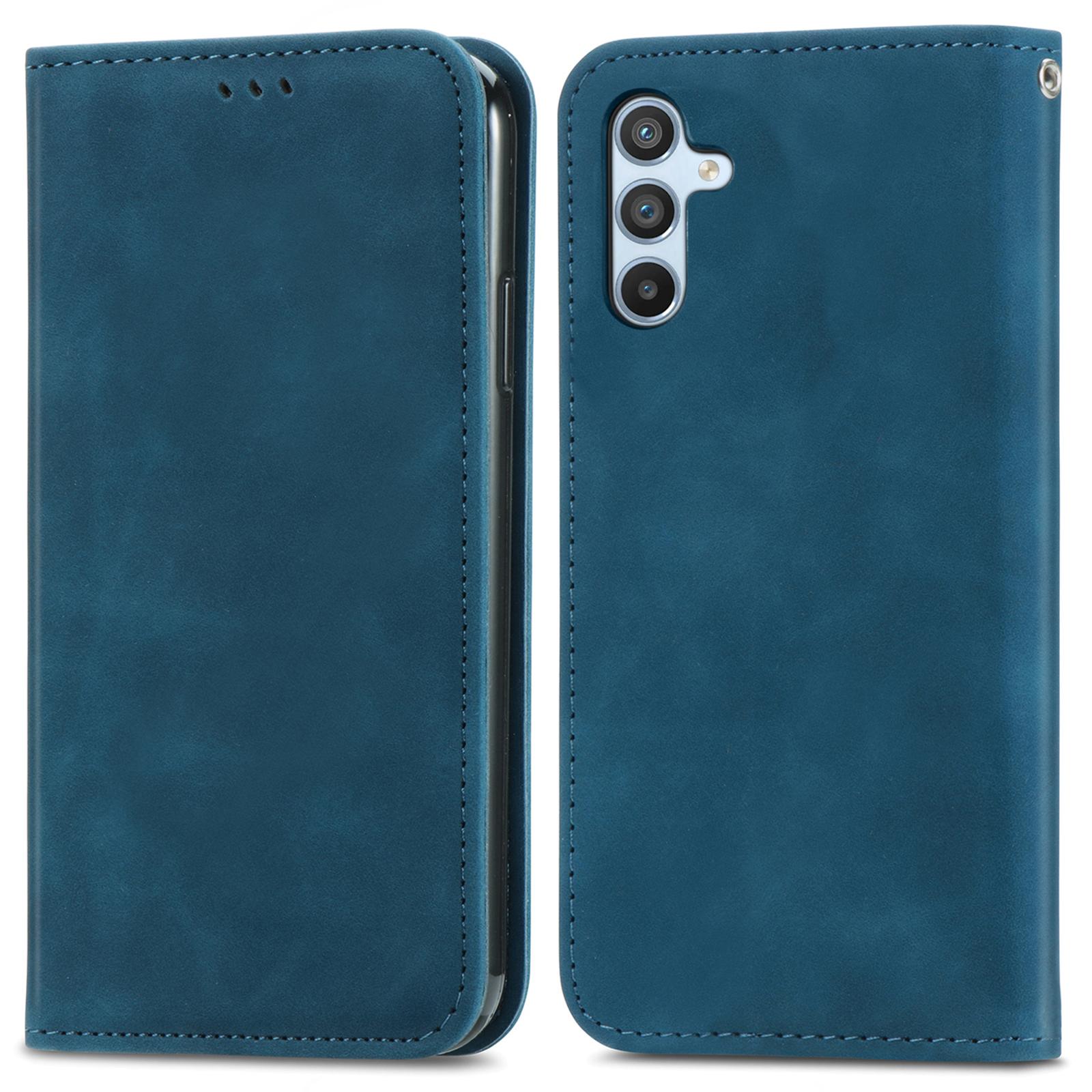

For Samsung Galaxy A36 5G Case Skin Touch Feeling Leather Card Holder Phone Cover Magnetic Absorption Dark Blue