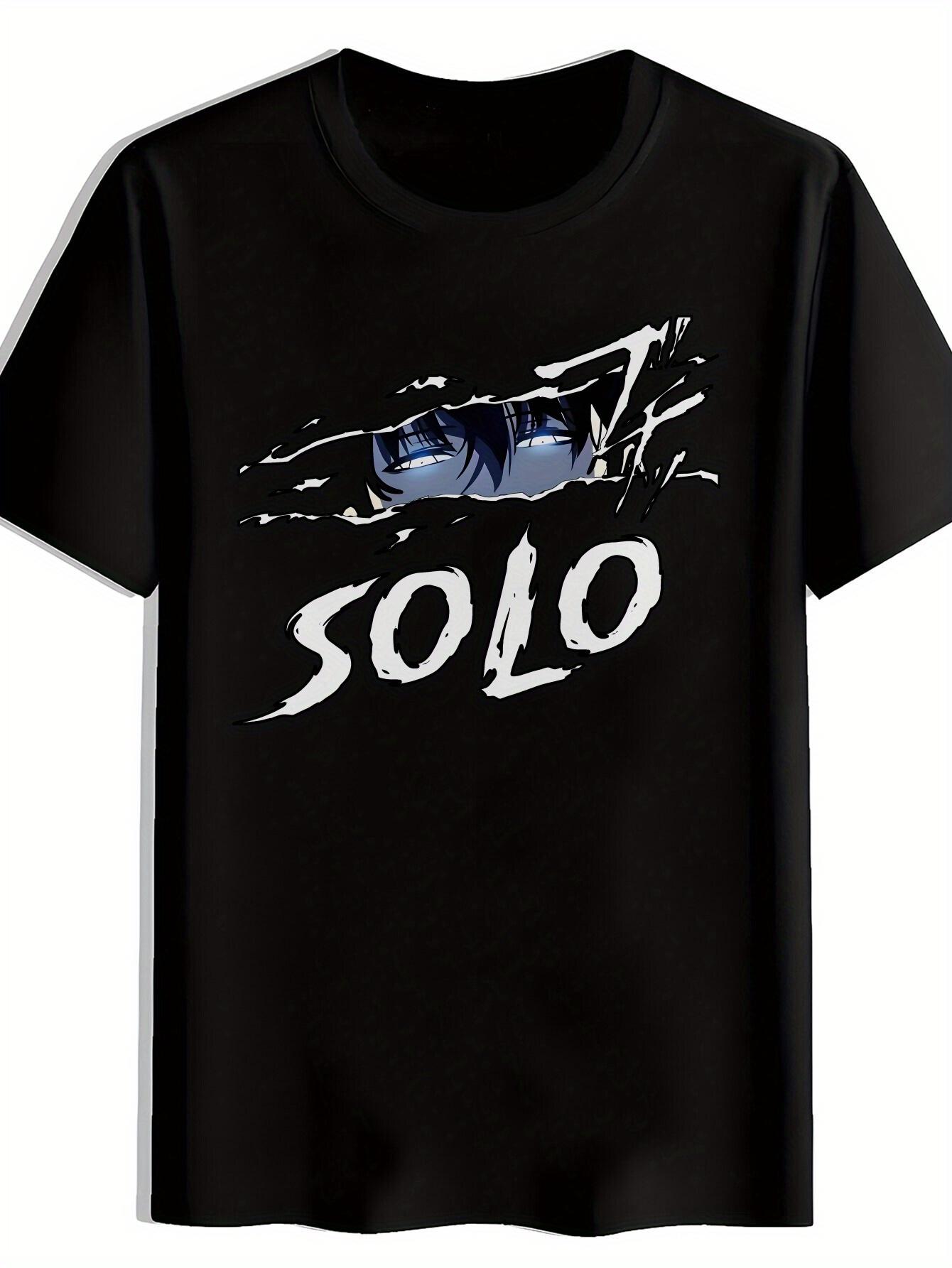 Anime Graphic T-shirt - Black with Solo Text - Lightweight Breathable Polyester Tee for Summer S