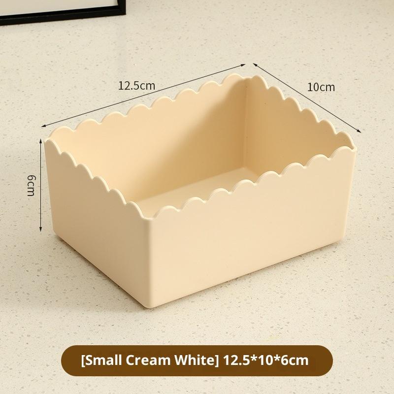 

1 шт. Настольный ящик для хранения, органайзер для косметики, пластиковый ящик для хранения, корзина для хранения мелочей и закусок, органайзер для ванной комнаты и кухни S бежевый