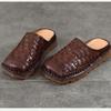 Johnature Genuine Leather Retro Weaving Square Toe Women's Slippers Versatile Outerdoor Flat Slip-on Shoes
