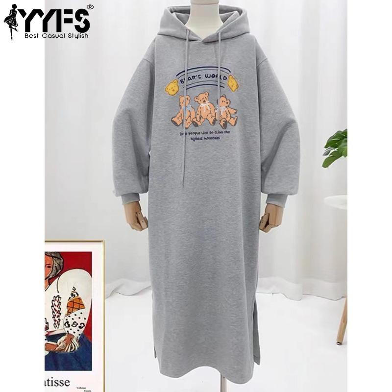 YYFS Women's Fashion Fall Winter Long Sleeve Hooded Loose Waistline Casual Dresses