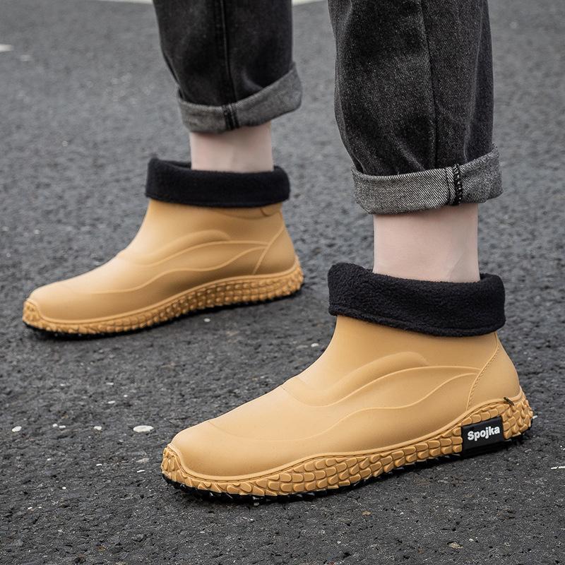 Fashion Rain Shoes Men's Short Tube Waterproof and Non-slip Rain Boots Thickened Bottom Wear-resistant Rubber Shoes Outdoor Work Kitchen