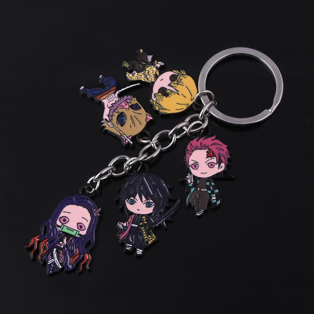 Anime Demon Slayer Metal Keychain Kimetsu No Yaiba Tanjirou Nezuko Agatsuma Zenitsu Figure Pendant Keyring Cosplay Jewelry