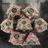 7 Pcs Red Green Meteor Hammer Metal Dice Solid Metal Polyhedral Dice Set Suitable For Role-Playing Dice PropBoard Game Gift