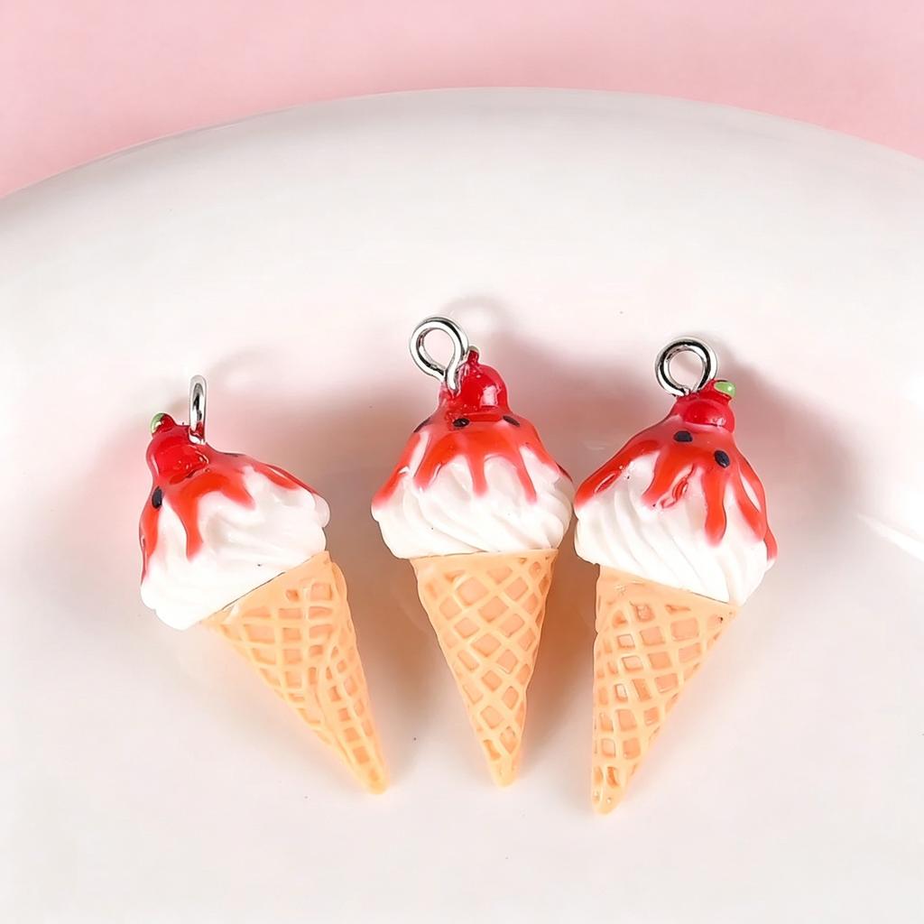 10pcs Simulation Ice Cream Cone Resin Charms for Earring Making