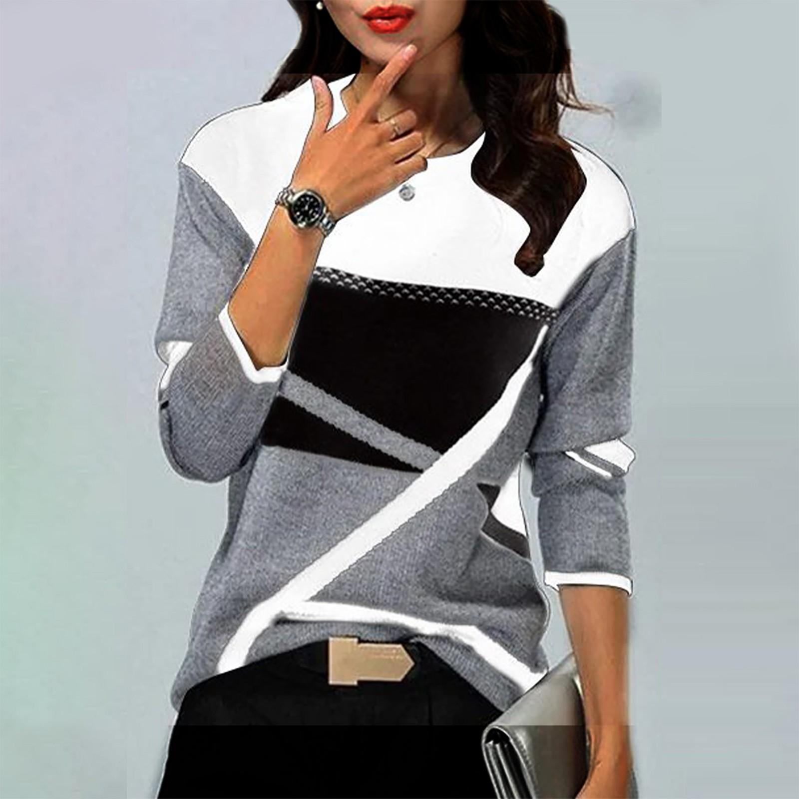 

Женская зимняя мода с контрастным позиционированием и принтом с круглым вырезом и длинными рукавами M