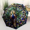 New Peacock Feather Design Pea Rooster Pattern Folding Umbrella, Outdoor Leisure Travel Umbrella, Birthday Gift Holiday Gift