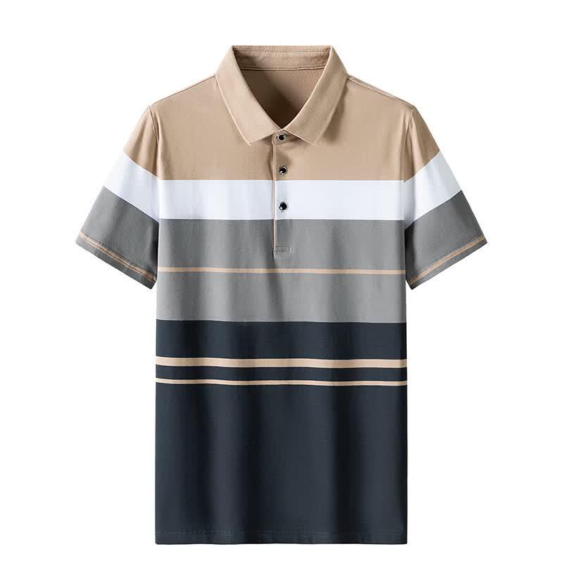 Men's Striped Color-block Short-Sleeve Polo Shirt