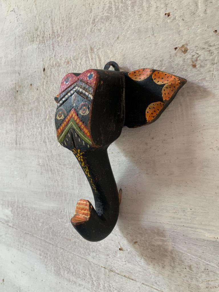 Handcrafted Multi-Color Wooden Elephant Head Mask: Exotic Wall Decor