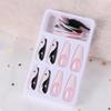 Fake Nails Ballerina False Nail Tips Long Coffin with Taichi Design White and Black Mixed Colors