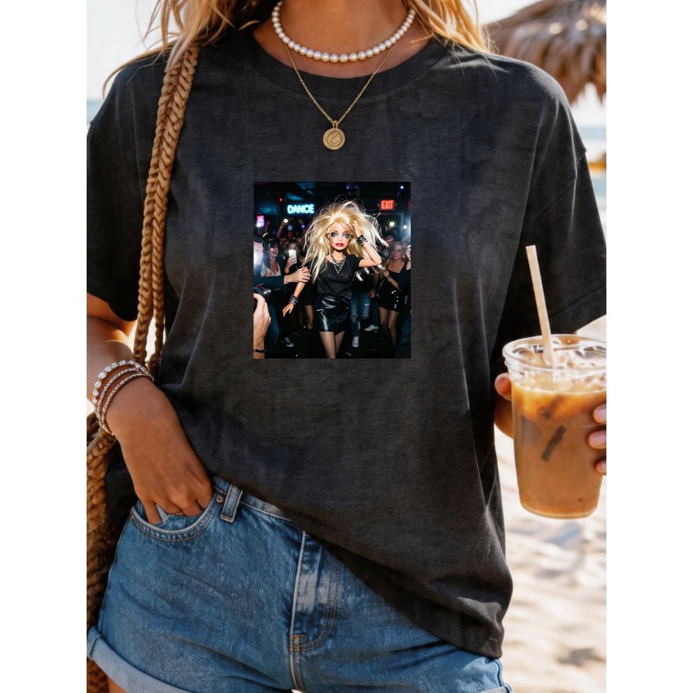 Women's Large Size Printed round Neck Short Sleeve T-shirt Comfortable Casual Top in European Style
