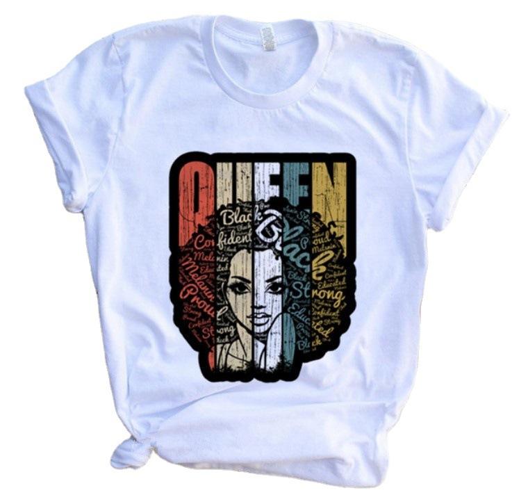Fashion Vintage Casual Queen Print Ladies T-Shirt Summer Loose Short Sleeve White Women's Tops Graphic T Shirts Female Clothing