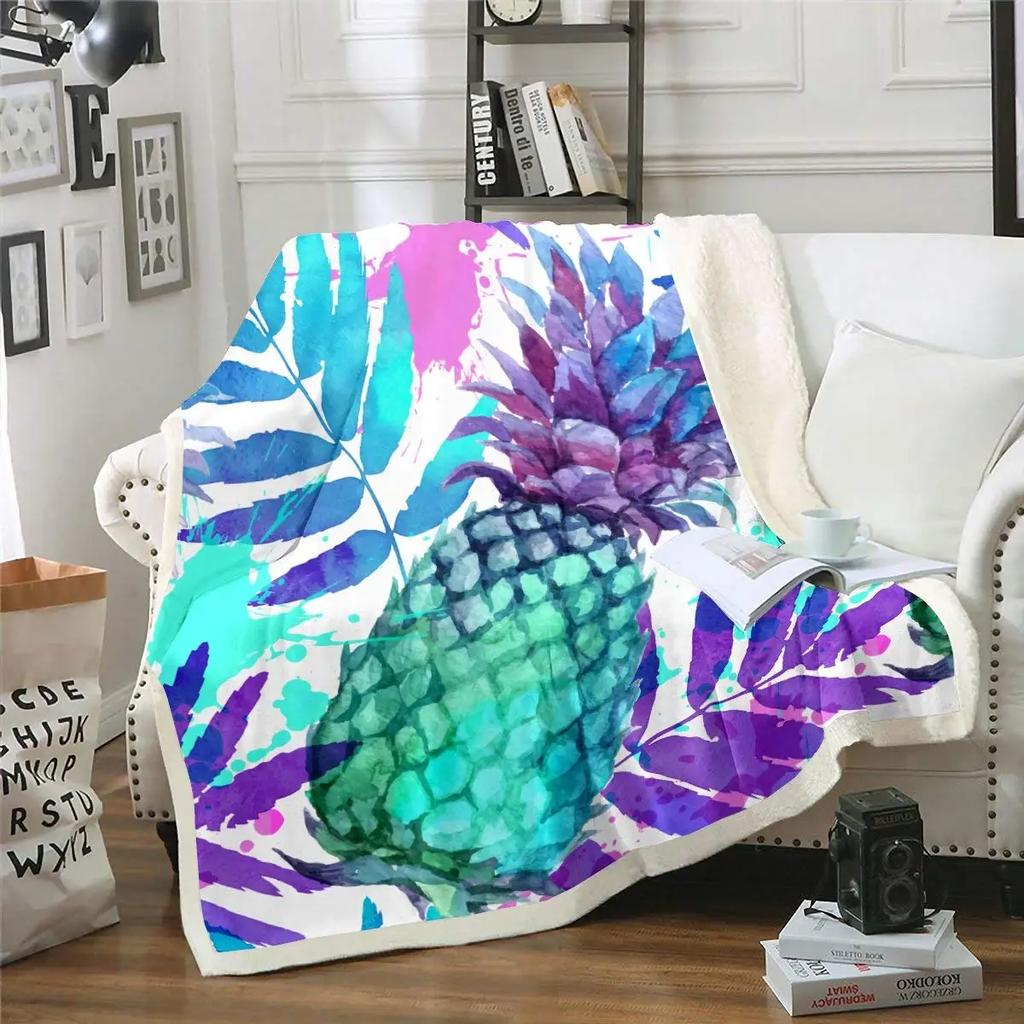Yellow Pineapple Throw Blanket Tropical Fruit Flannel Blanket Cartoon Style Soft Sofa Couch Office Flannel Blankets for Kid Teen