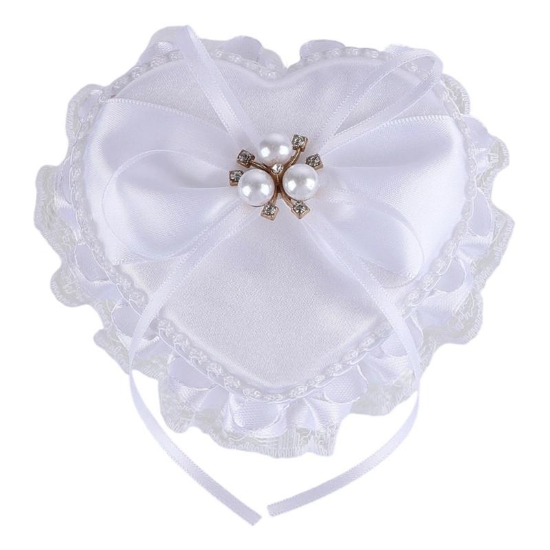 Wedding Rings Holder With Pearls Decors Soft Padding Bride Rings Box For Bridal Essential Ceremony Rings Organizer Case