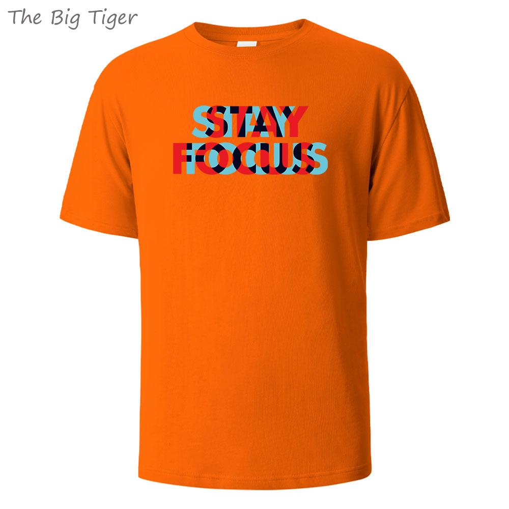 Stay Focus Painting Soft Cotton Tshirt For Men Breathable Fabric Relaxed Fit Crew Neck Simple Basic Mens Tshirt Fashion Tops