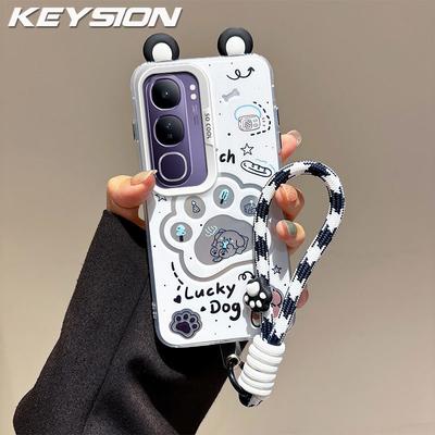KEYSION Niedliche Ohr-Cartoon-Hülle für VIVO Y19S 4G mit Lanyard Weiches Silikon+PC Stoßfeste Handy-Rückseite für VIVO Y19S Pro